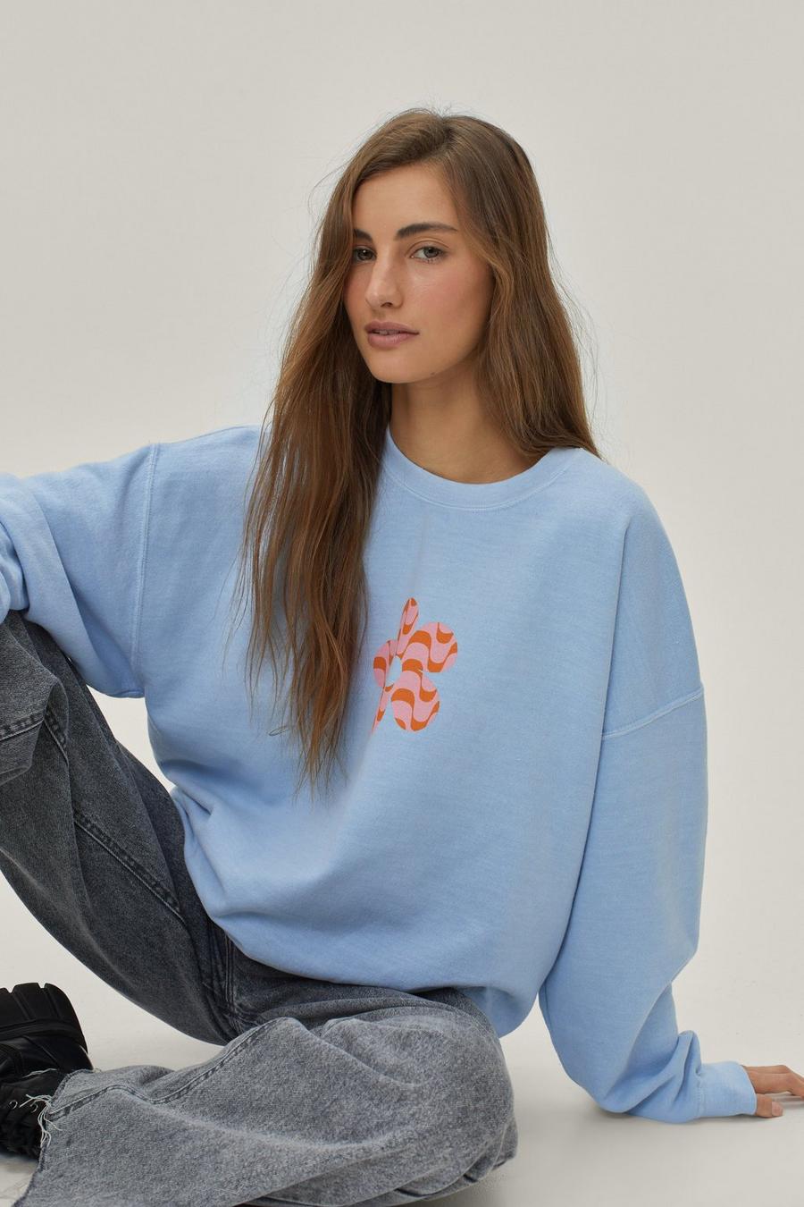 Wave Flower Placement Print Overdyed Sweat